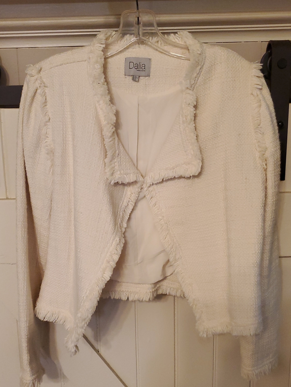 Dalia Cropped Cream Fringed Bouclé Blazer